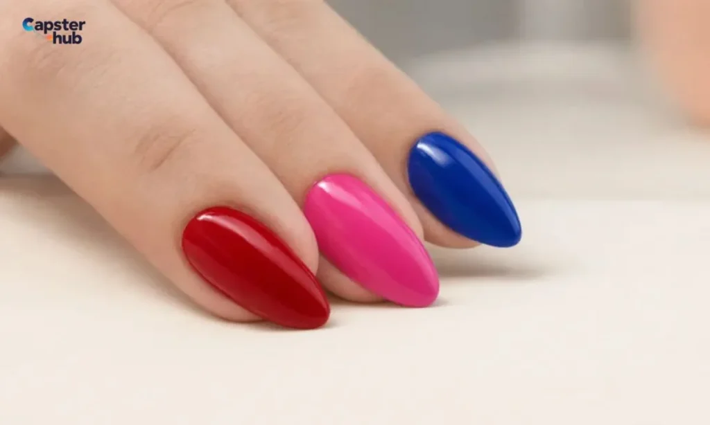 Bold Color Nail Captions (Pink, Red, and Blue)